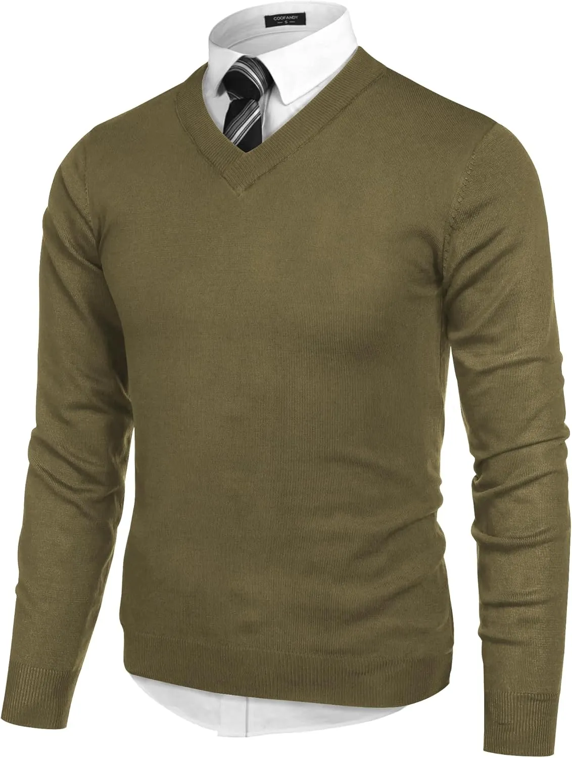 COOFANDY Mens V Neck Dress Sweater Long Sleeve Slim Fit Fashion Pullover Sweater