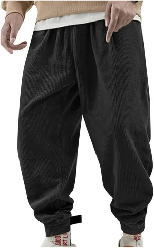 Corduroy Pants for Men Relaxed Fit Loose Tapered Joggers Casual Elastic Waist Outdoor Comfort Tapered Trousers