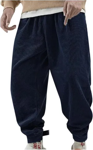 Corduroy Pants for Men Relaxed Fit Loose Tapered Joggers Casual Elastic Waist Outdoor Comfort Tapered Trousers