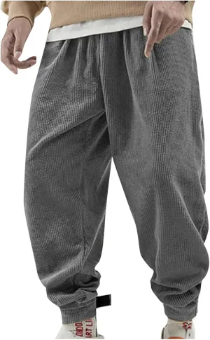 Corduroy Pants for Men Relaxed Fit Loose Tapered Joggers Casual Elastic Waist Outdoor Comfort Tapered Trousers