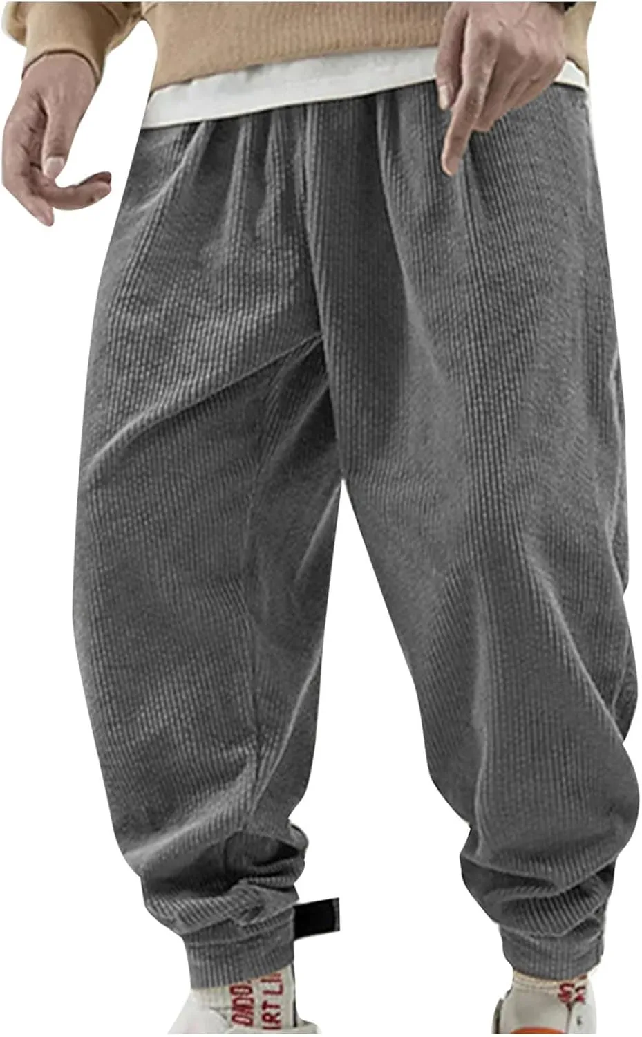 Corduroy Pants for Men Relaxed Fit Loose Tapered Joggers Casual Elastic Waist Outdoor Comfort Tapered Trousers