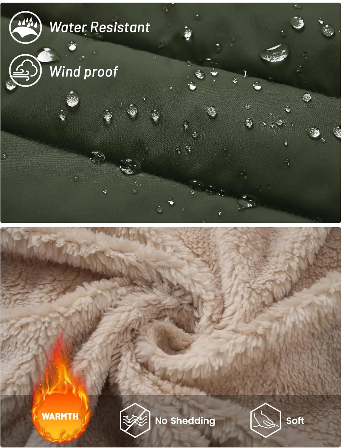 Cotrasen Mens Puffer Jacket Sherpa Lined Water Resistant Hooded Full Zip Mid-Weight Warm Insulated Winter Coat