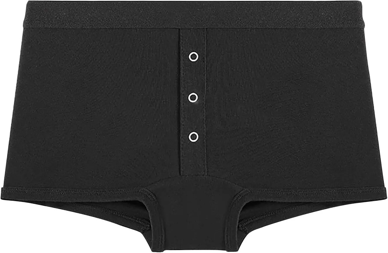 Cotton Boxer Underwear for Women Solid Color Soft Comfy Button Brief Casual Breathable Seamless Full Coverage Pantie