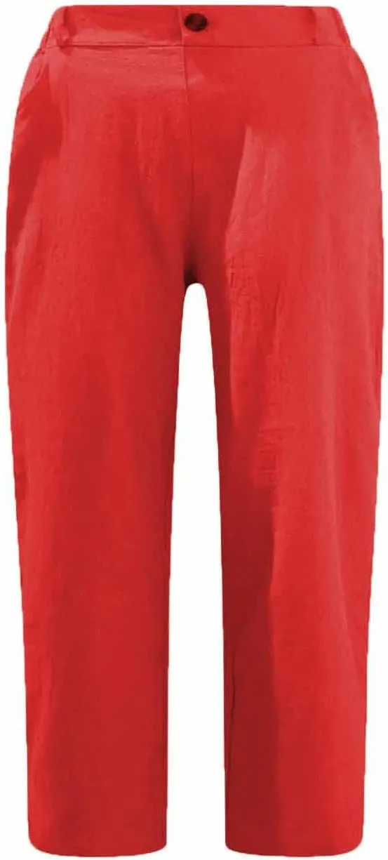 Cotton Linen Cropped Pants for Women Loose Casual Capris Breathable Lightweight Dress Pant Summer Straight Leg Trousers
