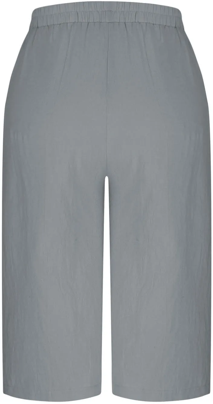 Cotton Linen Cropped Pants Women 3/4 Length Trousers Solid Wide Leg Capri Pant Summer Breathable Trouser Baggy Capris