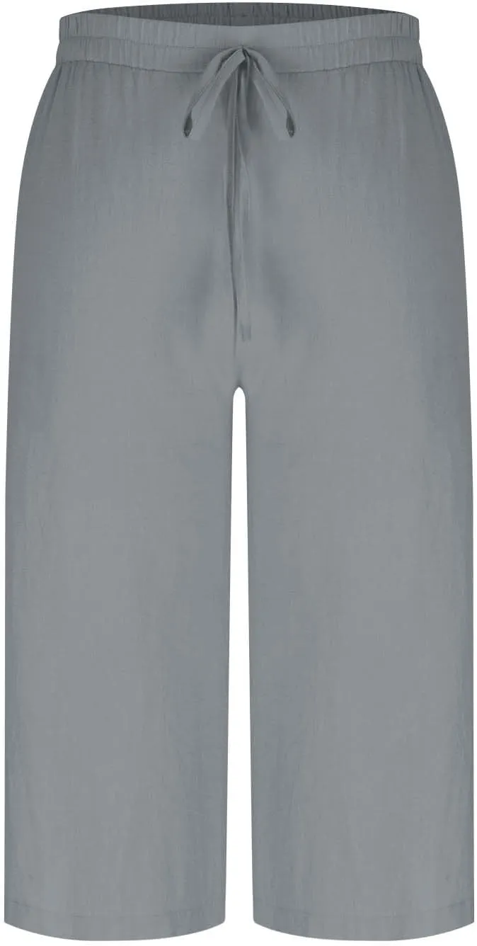 Cotton Linen Cropped Pants Women 3/4 Length Trousers Solid Wide Leg Capri Pant Summer Breathable Trouser Baggy Capris