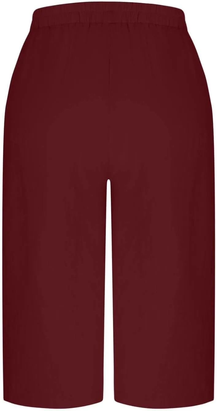 Cotton Linen Cropped Pants Women 3/4 Length Trousers Solid Wide Leg Capri Pant Summer Breathable Trouser Baggy Capris
