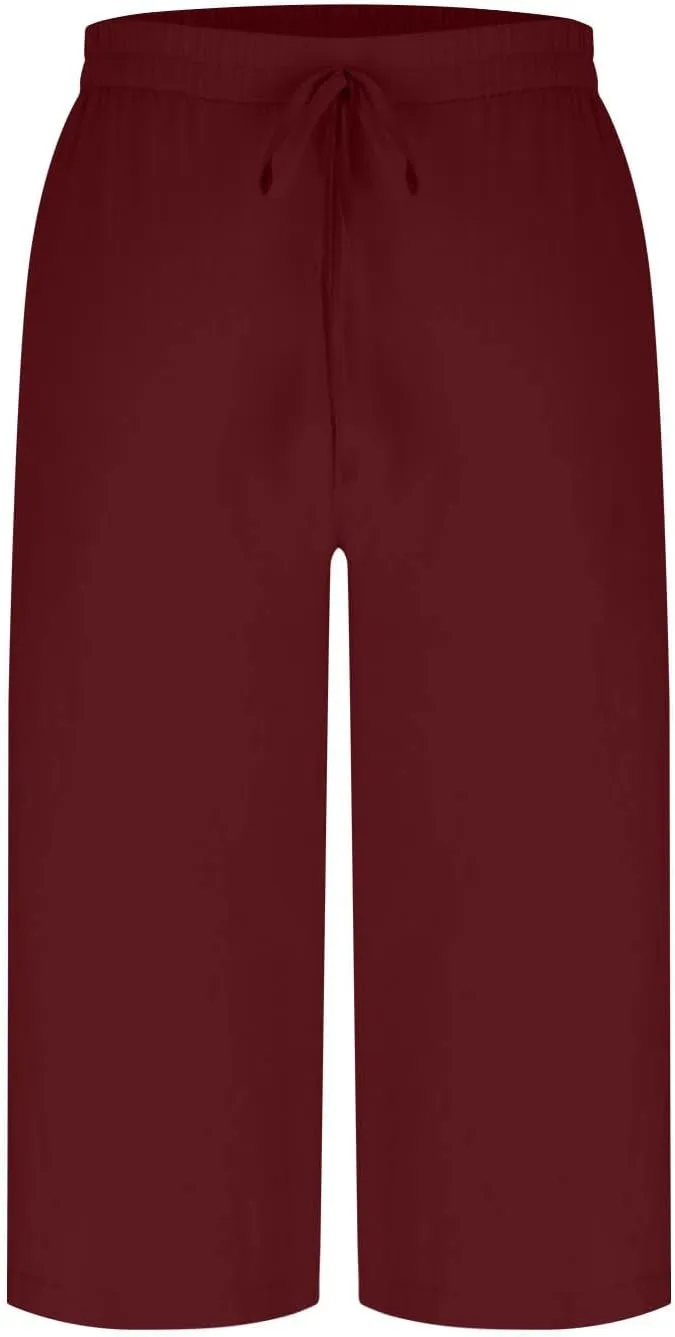 Cotton Linen Cropped Pants Women 3/4 Length Trousers Solid Wide Leg Capri Pant Summer Breathable Trouser Baggy Capris
