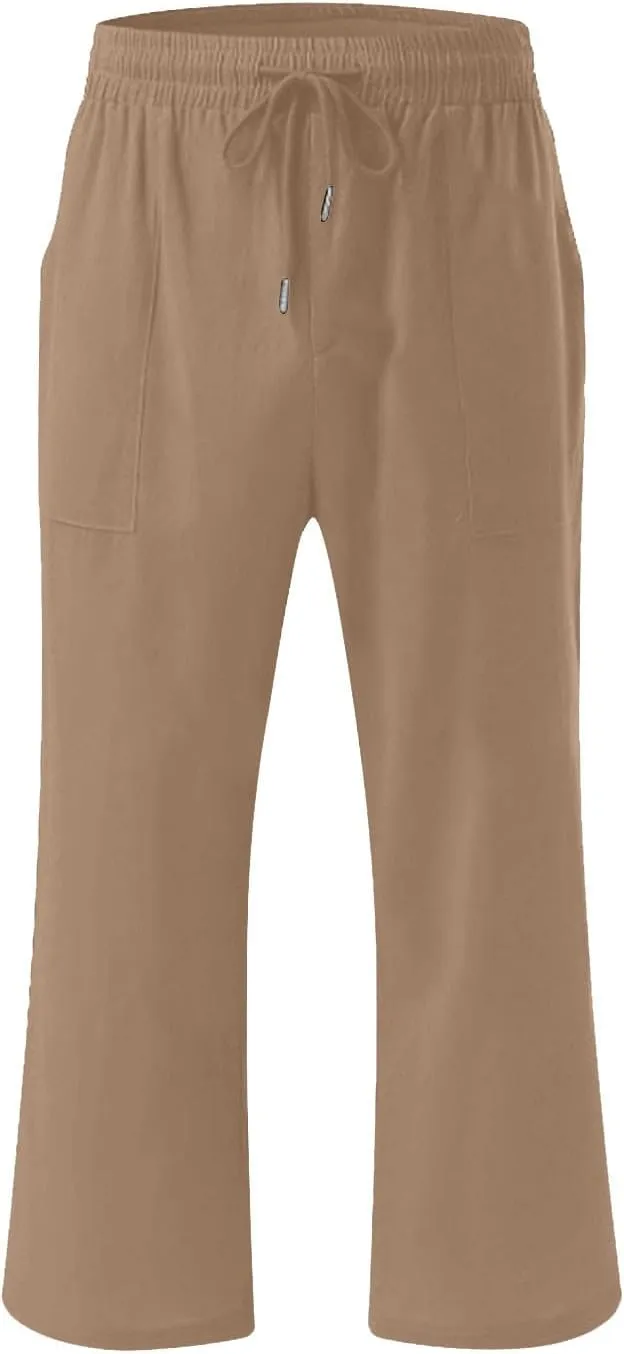 Cropped Pants Men 3/4 Length Trousers Sweatpants Elastic Waist Trouser Straight Leg Pant Shorts Stretch Capri Legging