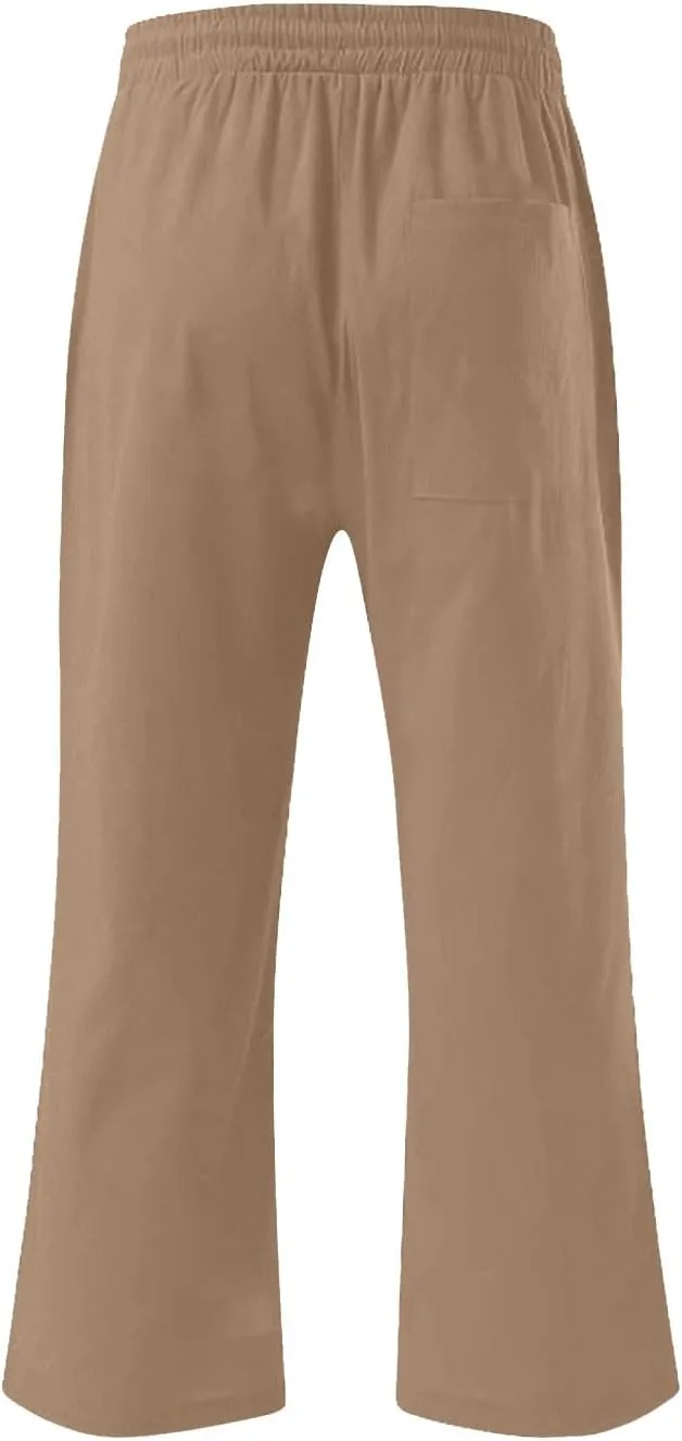 Cropped Pants Men 3/4 Length Trousers Sweatpants Elastic Waist Trouser Straight Leg Pant Shorts Stretch Capri Legging