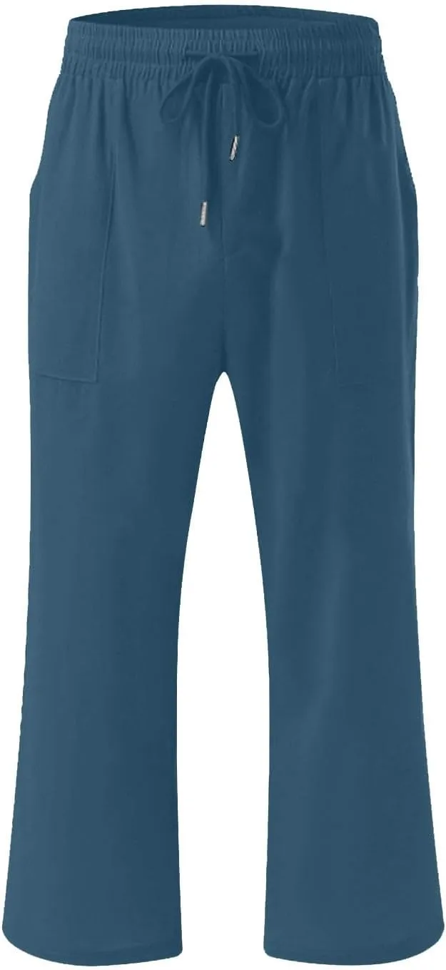 Cropped Pants Men 3/4 Length Trousers Sweatpants Elastic Waist Trouser Straight Leg Pant Shorts Stretch Capri Legging