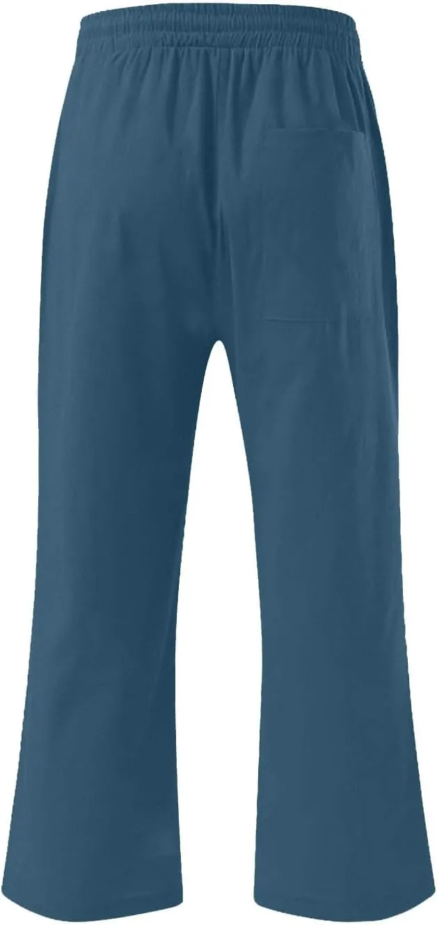 Cropped Pants Men 3/4 Length Trousers Sweatpants Elastic Waist Trouser Straight Leg Pant Shorts Stretch Capri Legging