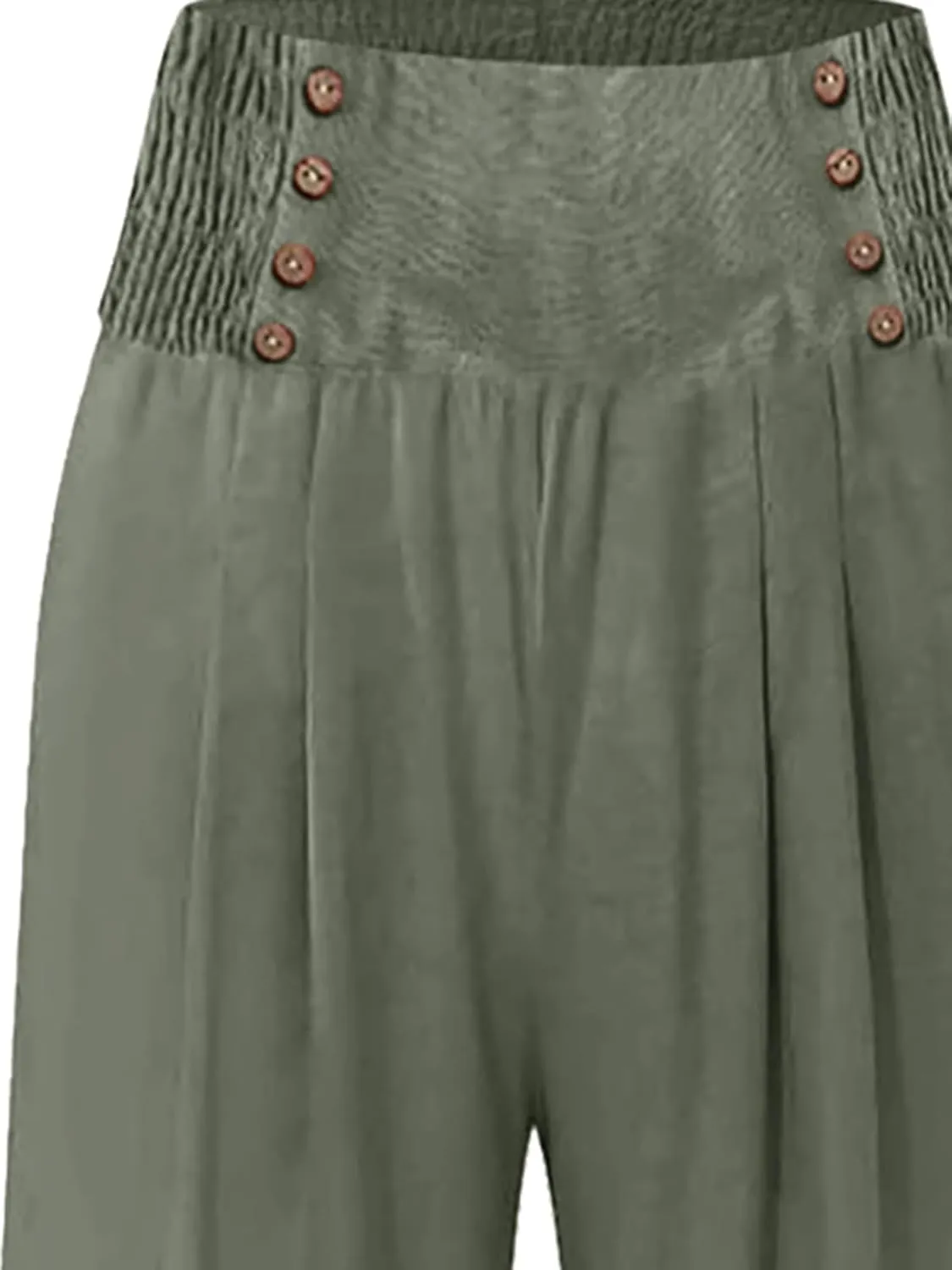 Cropped Wide Leg Pants for Women Summer Fashion Button Cotton Linen Pants High Waisted Lightweight Casual Trousers
