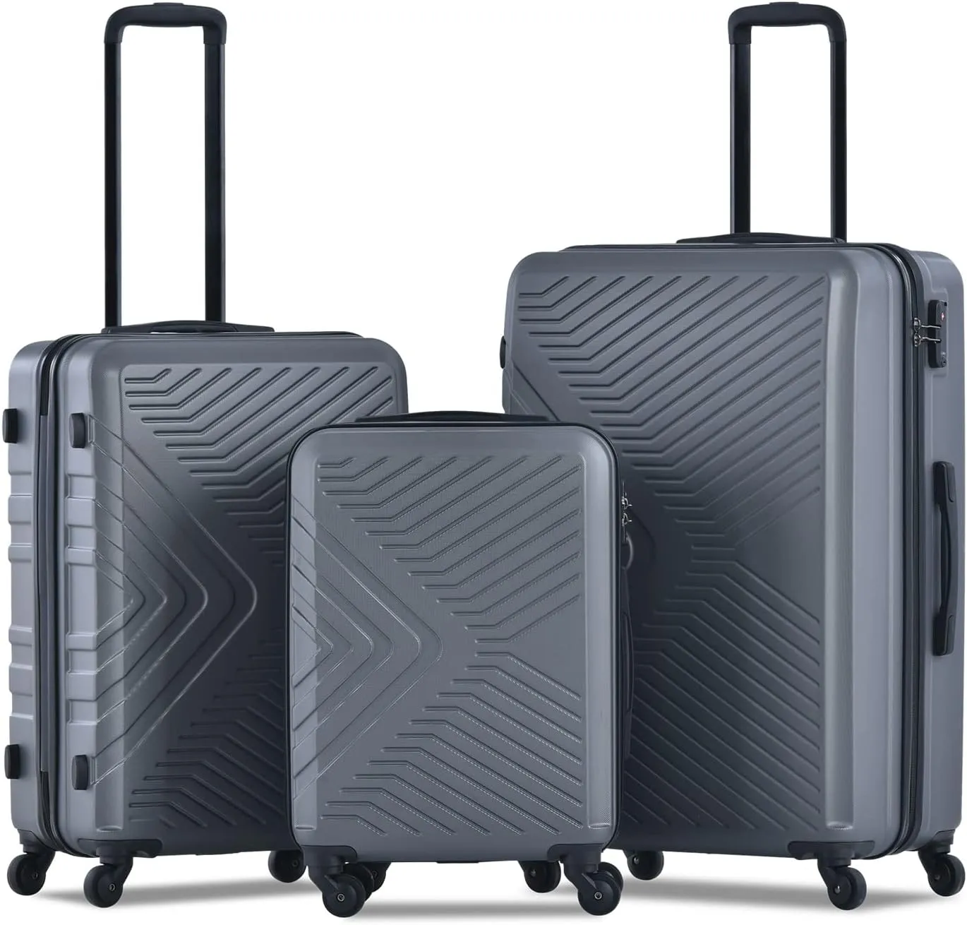 CuisinSmart 3 Piece Luggage Sets 20"/24"/28" Lightweight Hardshell Suitcase With 2 Hooks, Spinner Wheels, TSA Lock For Travel Gray As shown