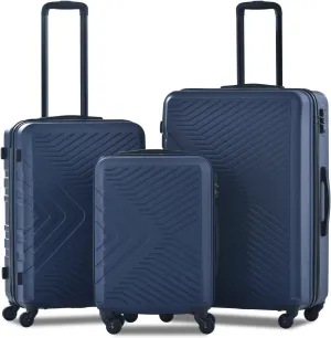 CuisinSmart 3 Piece Luggage Sets 20"/24"/28" Lightweight Hardshell Suitcase With 2 Hooks, Spinner Wheels, TSA Lock For Travel Navy blue As shown