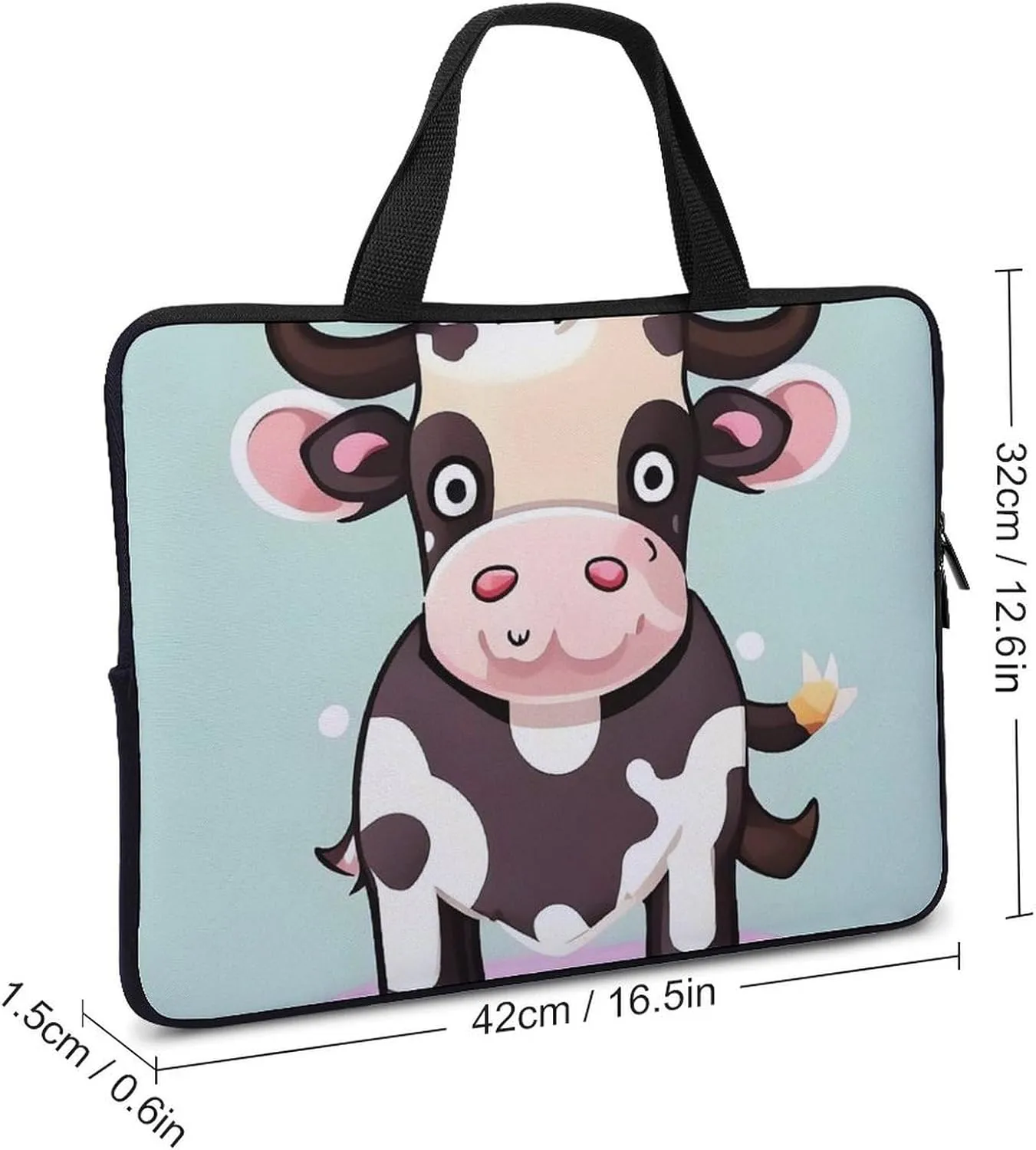 Cute Black Cow Laptop Bag Durable Laptop Sleeve Water-Resistant Notebook Bag for Computer Or Tablet