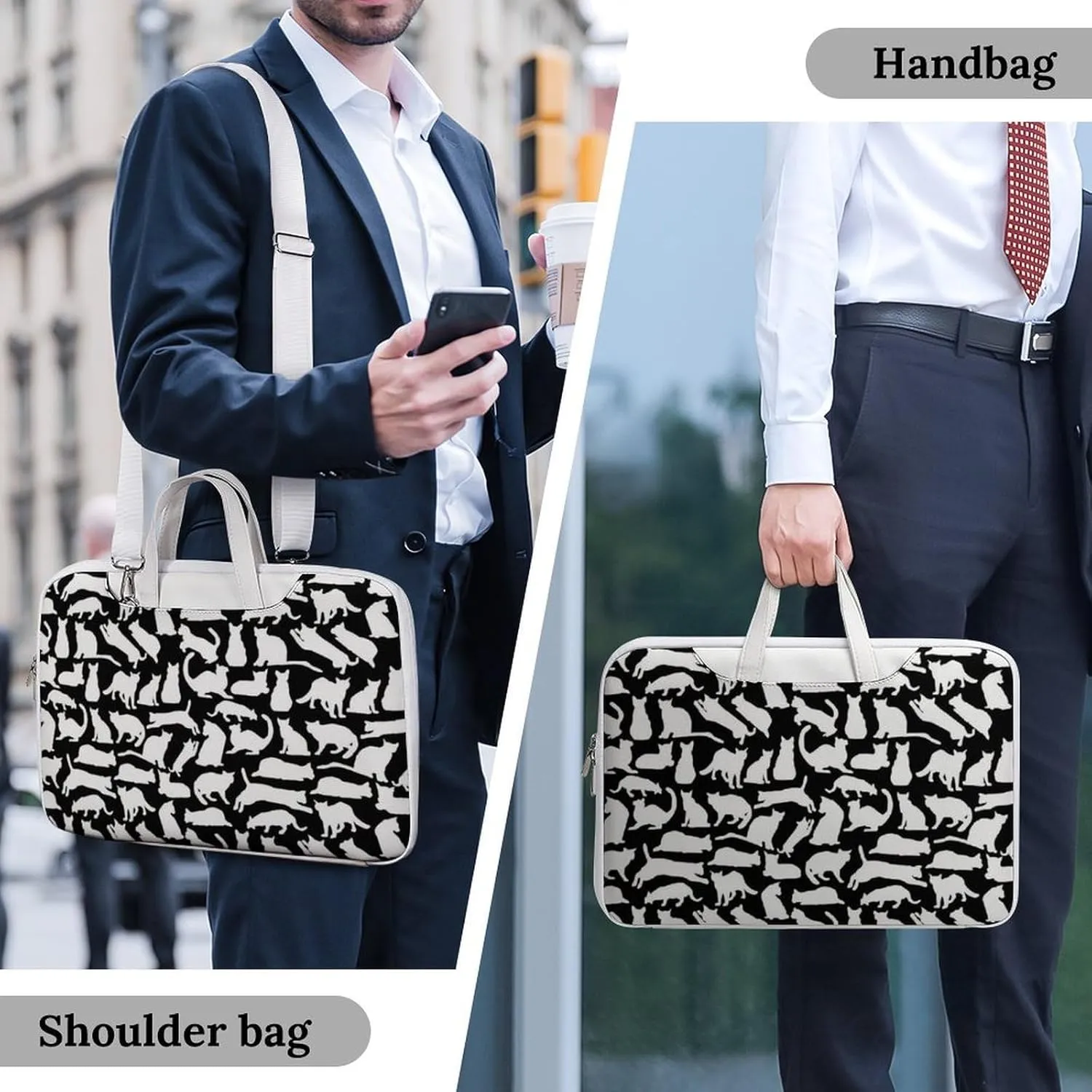 Cute Cats Leather Bag Laptop Case Slim Water Resistant Computer Bags with Handle Briefcase for Work