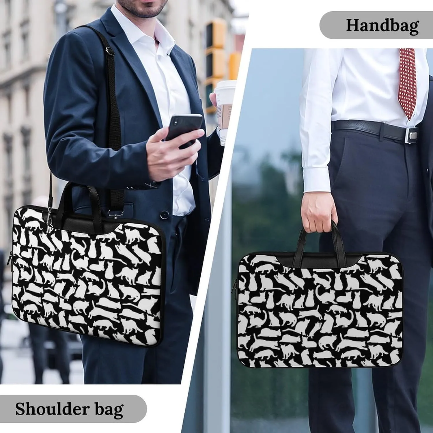 Cute Cats Leather Bag Laptop Case Slim Water Resistant Computer Bags with Handle Briefcase for Work