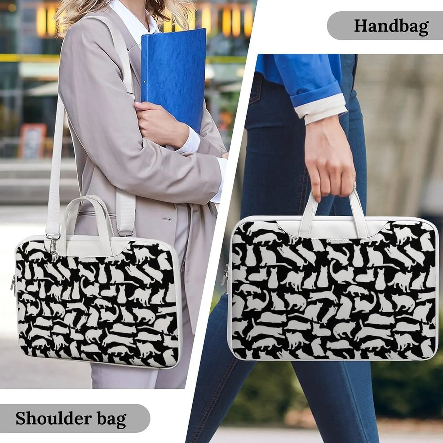 Cute Cats Leather Bag Laptop Case Slim Water Resistant Computer Bags with Handle Briefcase for Work