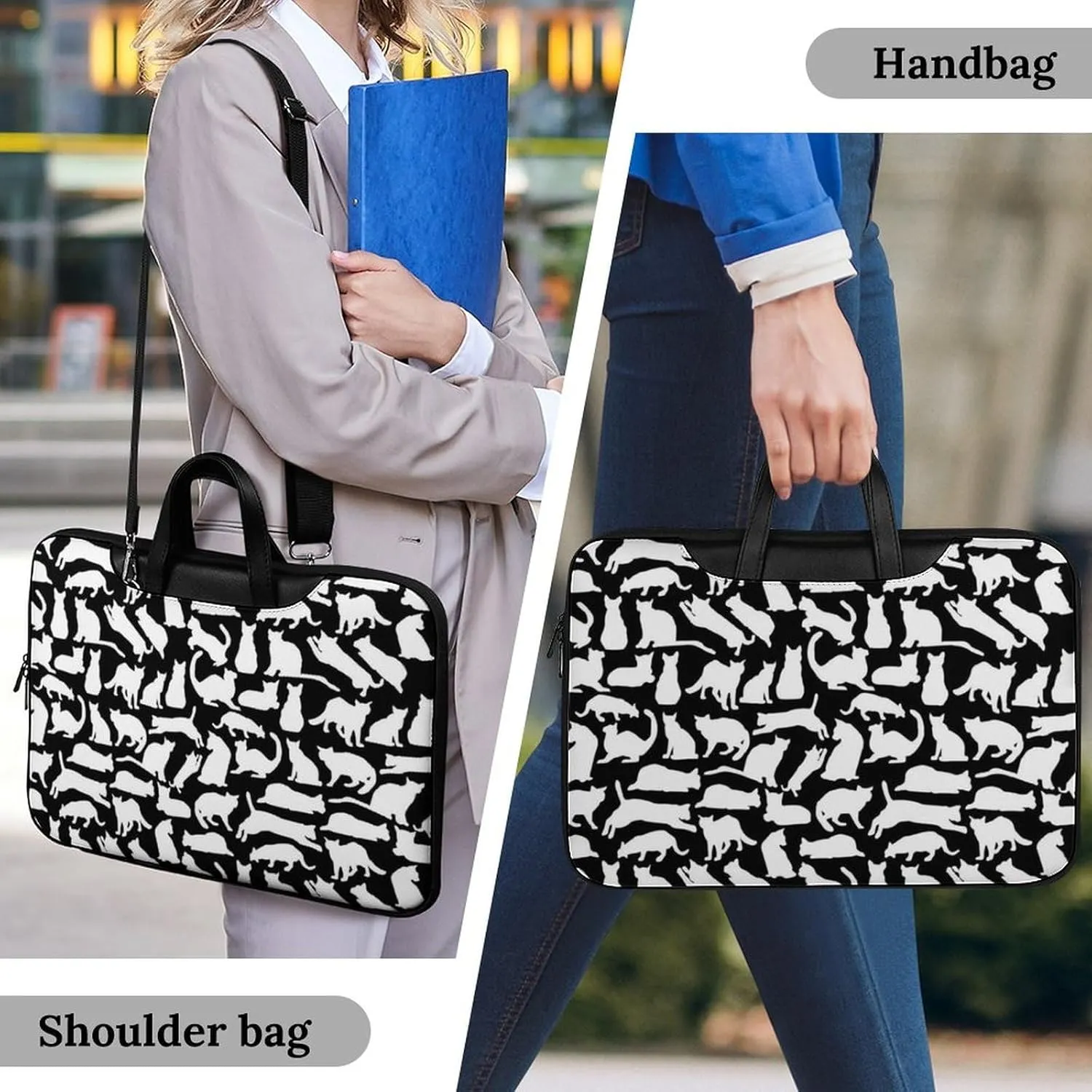 Cute Cats Leather Bag Laptop Case Slim Water Resistant Computer Bags with Handle Briefcase for Work