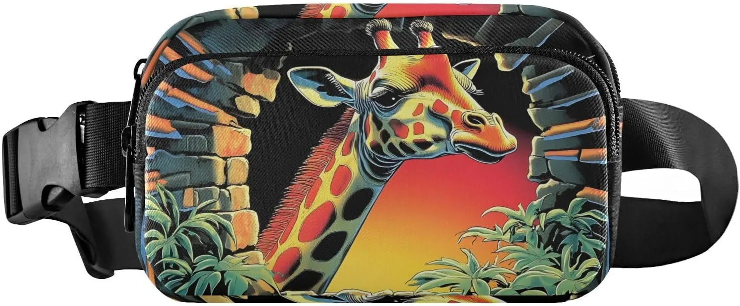 Cute Giraffe Fanny Pack Water Resistant, Women Men Waist Pack Sling Bag Purse for Travel Hiking