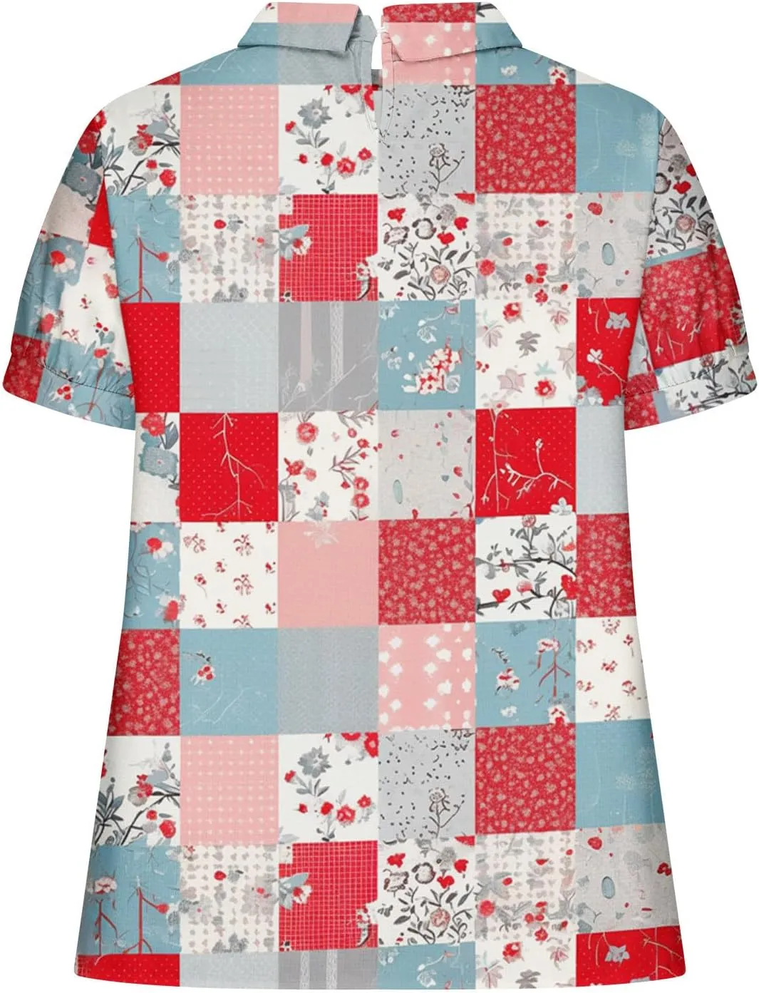 Cute Printed Tops for Women Short Sleeve Fitted Shirts Babydoll Collar Blouse Casual Cotton Linen Tops Blouse