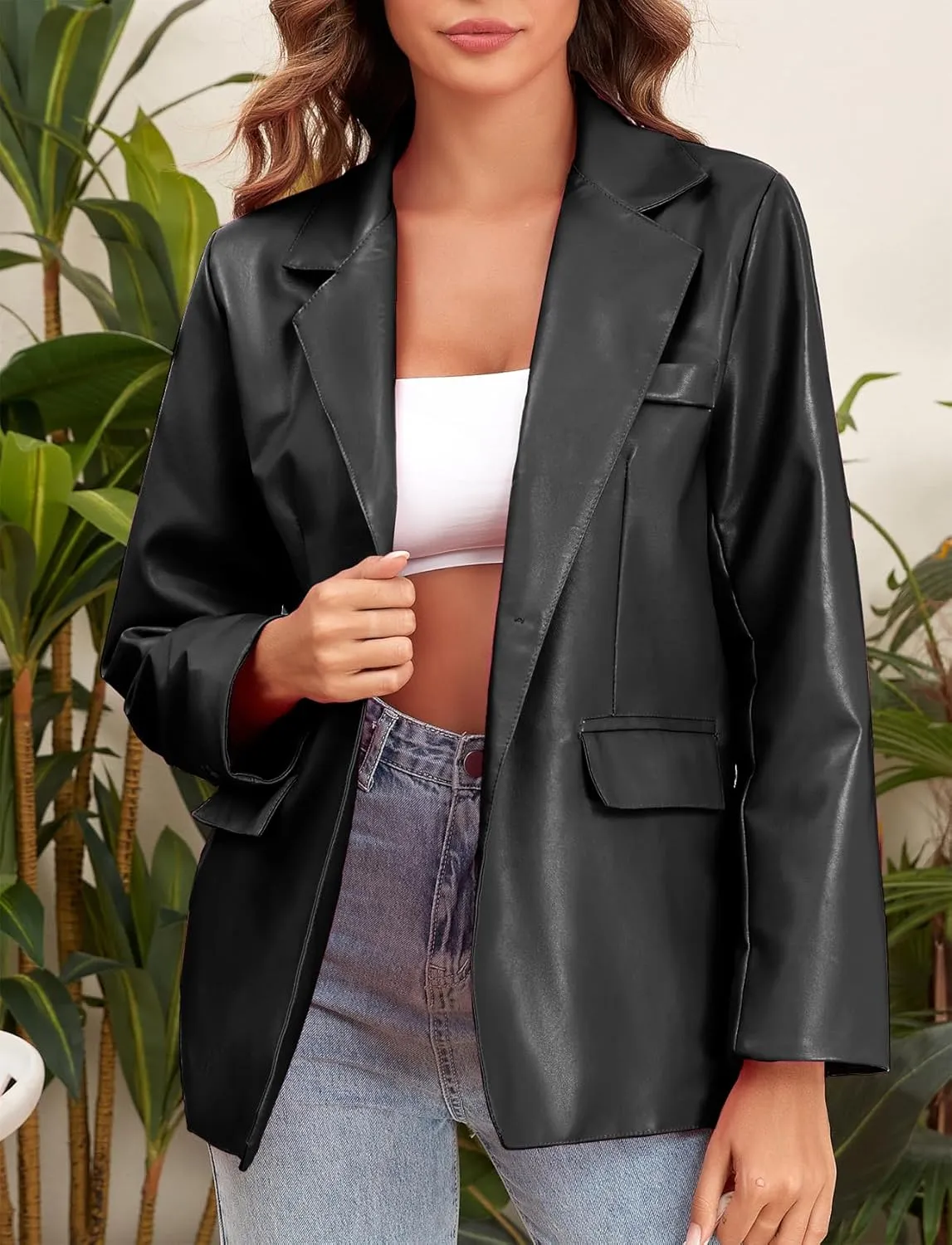 CYCLAMEN 2024 Fall Womens Faux Leather Jacket Blazer Motorcycle Coats Winter Outfits Clothes