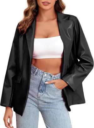 CYCLAMEN 2024 Fall Womens Faux Leather Jacket Blazer Motorcycle Coats Winter Outfits Clothes