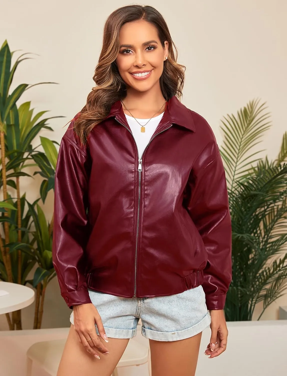 CYCLAMEN 2024 Fall Womens Faux Leather Jacket Blazer Motorcycle Coats Winter Outfits Clothes