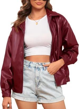 CYCLAMEN 2024 Fall Womens Faux Leather Jacket Blazer Motorcycle Coats Winter Outfits Clothes