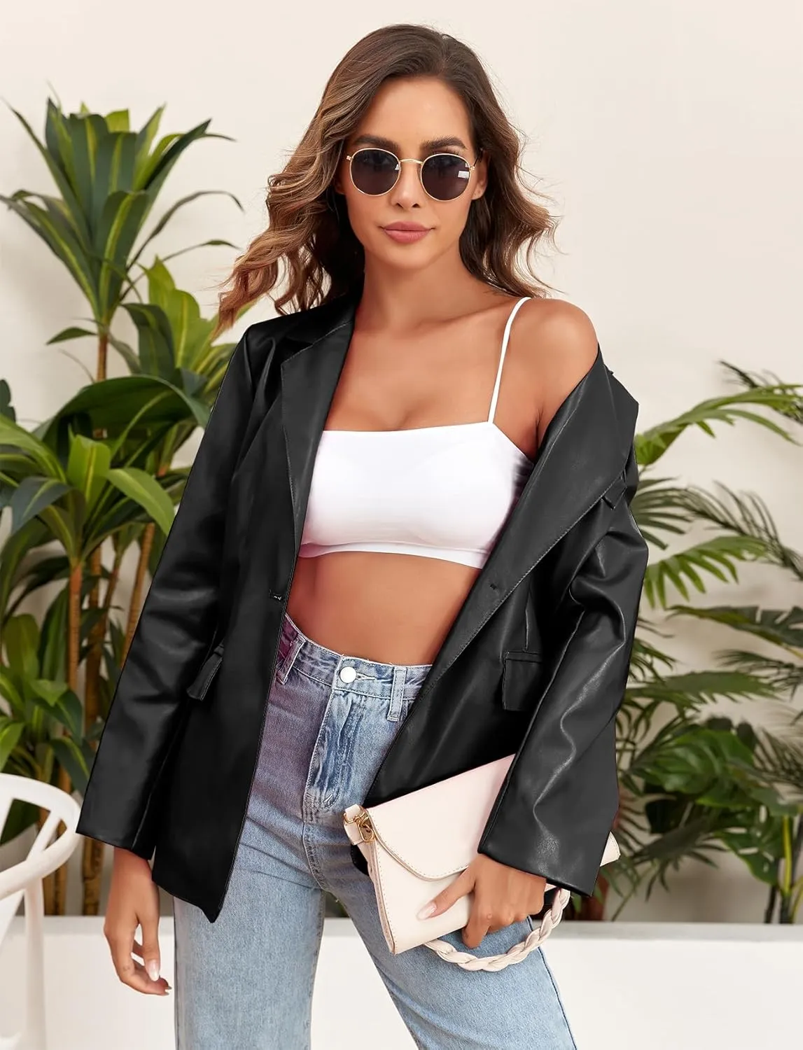 CYCLAMEN 2024 Fall Womens Faux Leather Jacket Blazer Motorcycle Coats Winter Outfits Clothes