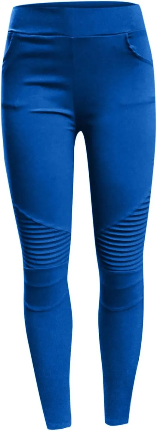 Dademeo Women Skinny Pants High Waisted Stretch Slim Pencil Trousers Ruched Side Zipper Workout Gym Leggings Skinny Tights