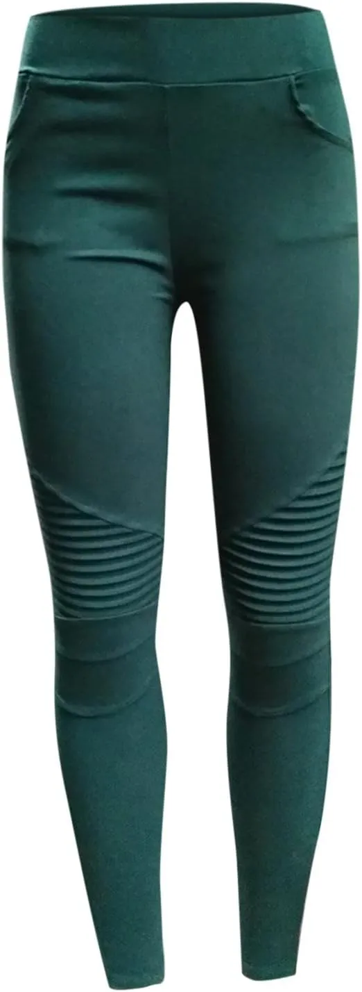 Dademeo Women Skinny Pants High Waisted Stretch Slim Pencil Trousers Ruched Side Zipper Workout Gym Leggings Skinny Tights