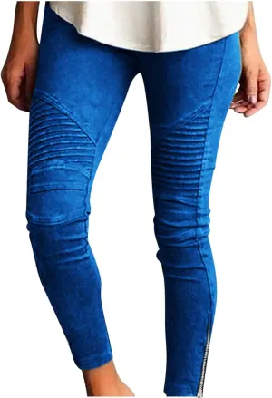 Dademeo Women Skinny Pants High Waisted Stretch Slim Pencil Trousers Ruched Side Zipper Workout Gym Leggings Skinny Tights