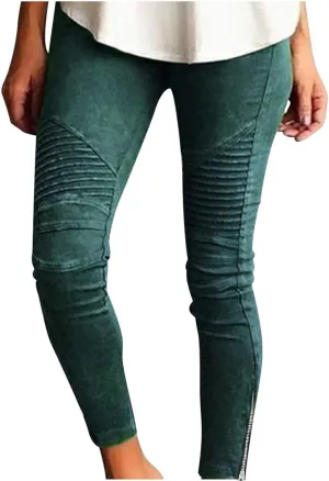 Dademeo Women Skinny Pants High Waisted Stretch Slim Pencil Trousers Ruched Side Zipper Workout Gym Leggings Skinny Tights