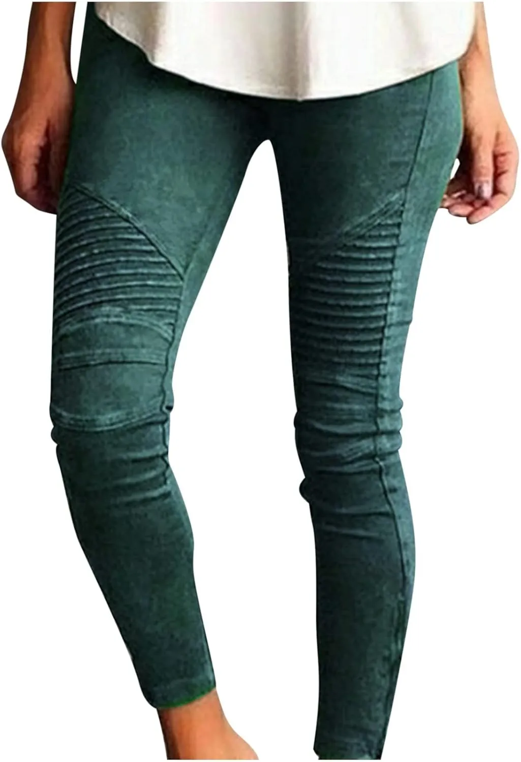 Dademeo Women Skinny Pants High Waisted Stretch Slim Pencil Trousers Ruched Side Zipper Workout Gym Leggings Skinny Tights
