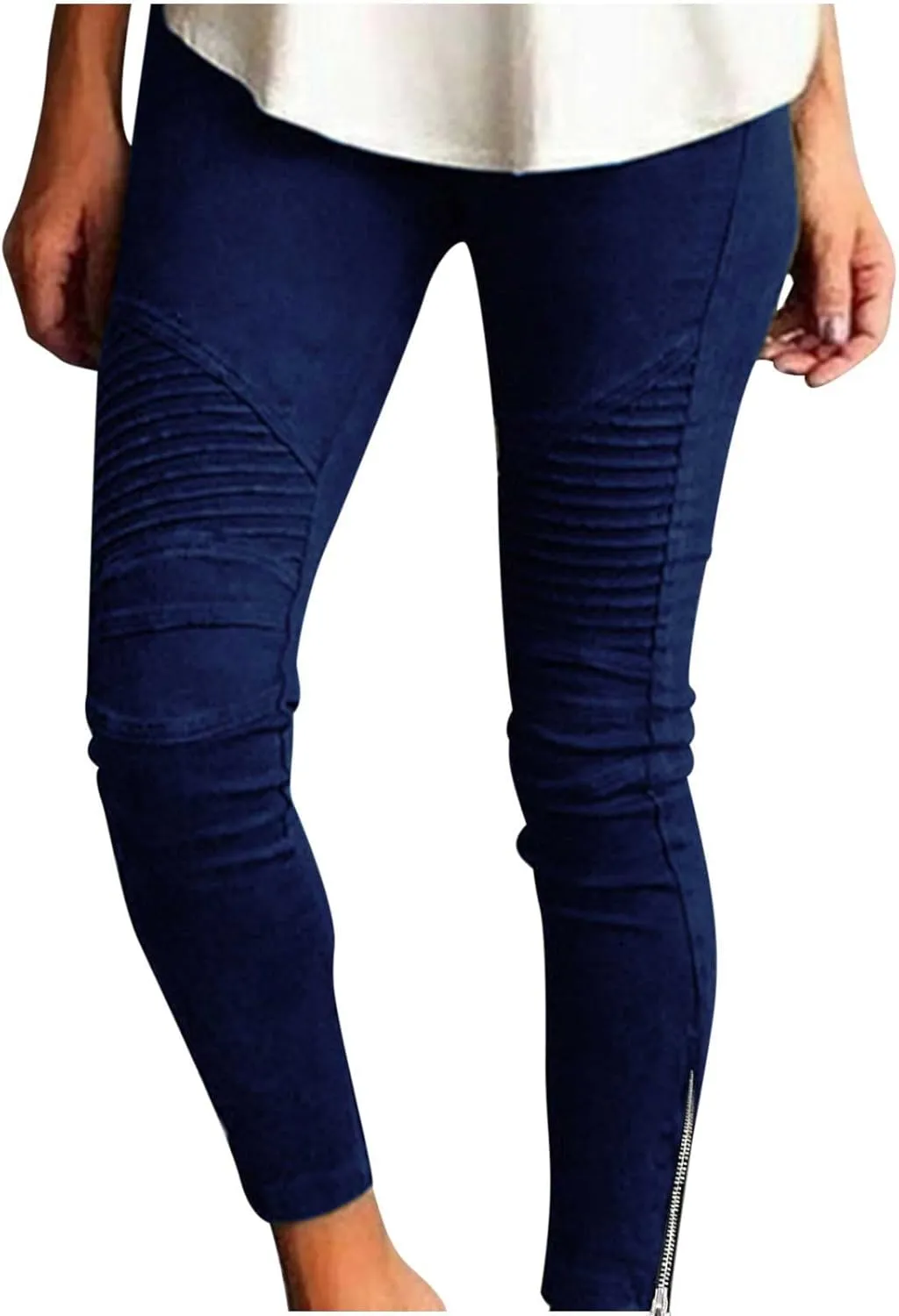 Dademeo Women Skinny Pants High Waisted Stretch Slim Pencil Trousers Ruched Side Zipper Workout Gym Leggings Skinny Tights
