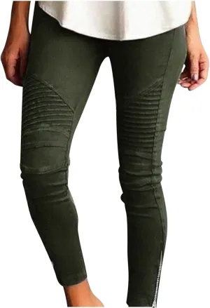 Dademeo Women Skinny Pants High Waisted Stretch Slim Pencil Trousers Ruched Side Zipper Workout Gym Leggings Skinny Tights