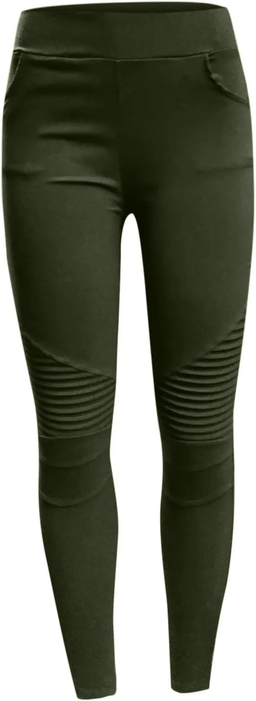 Dademeo Women Skinny Pants High Waisted Stretch Slim Pencil Trousers Ruched Side Zipper Workout Gym Leggings Skinny Tights