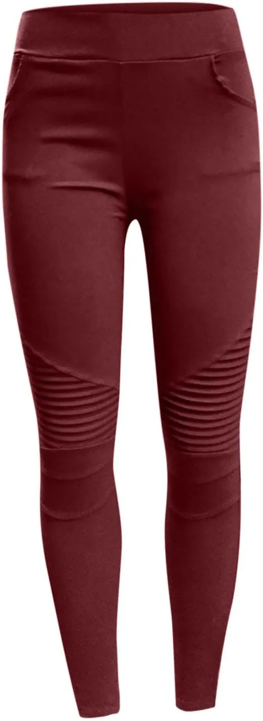 Dademeo Women Skinny Pants High Waisted Stretch Slim Pencil Trousers Ruched Side Zipper Workout Gym Leggings Skinny Tights