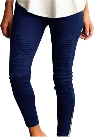 Dademeo Women Skinny Pants High Waisted Stretch Slim Pencil Trousers Ruched Side Zipper Workout Gym Leggings Skinny Tights