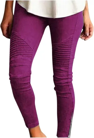 Dademeo Women Skinny Pants High Waisted Stretch Slim Pencil Trousers Ruched Side Zipper Workout Gym Leggings Skinny Tights