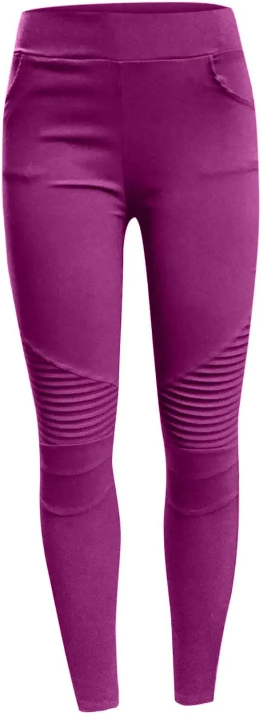 Dademeo Women Skinny Pants High Waisted Stretch Slim Pencil Trousers Ruched Side Zipper Workout Gym Leggings Skinny Tights