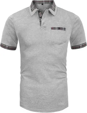 Daupanzees Men's Classic Casual Short Sleeve Plaid Collar Jersey Polo Shirt