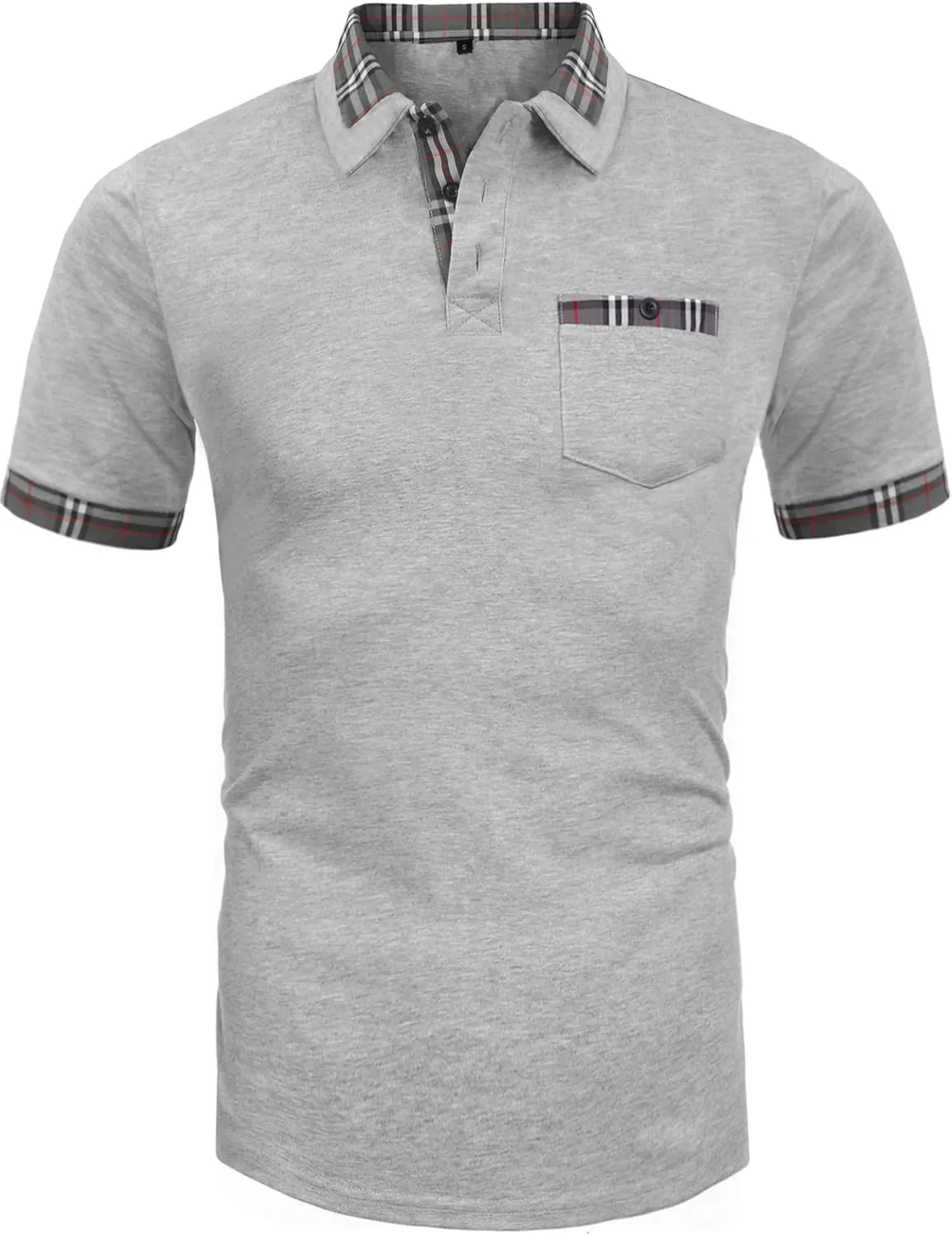 Daupanzees Men's Classic Casual Short Sleeve Plaid Collar Jersey Polo Shirt