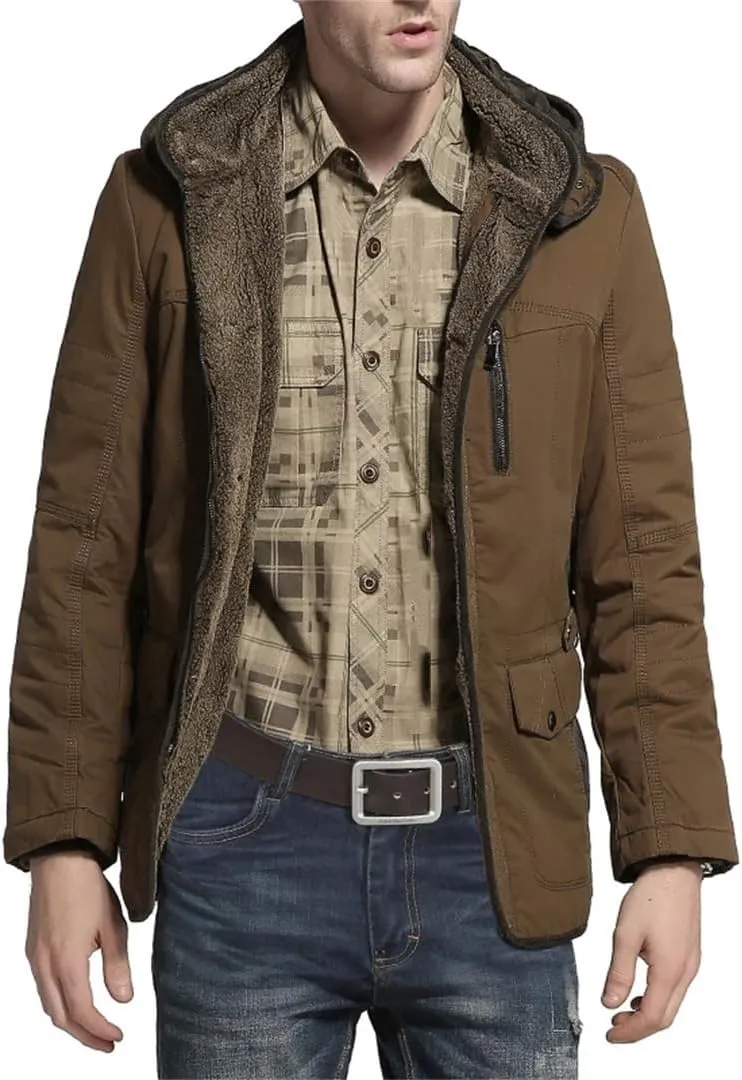 Dbdkejj Men Warm Winter Parka Hooded Cotton Padded Thick Slim Fit Casual Coat