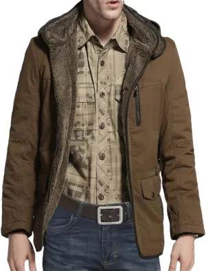 Dbdkejj Men Warm Winter Parka Hooded Cotton Padded Thick Slim Fit Casual Coat
