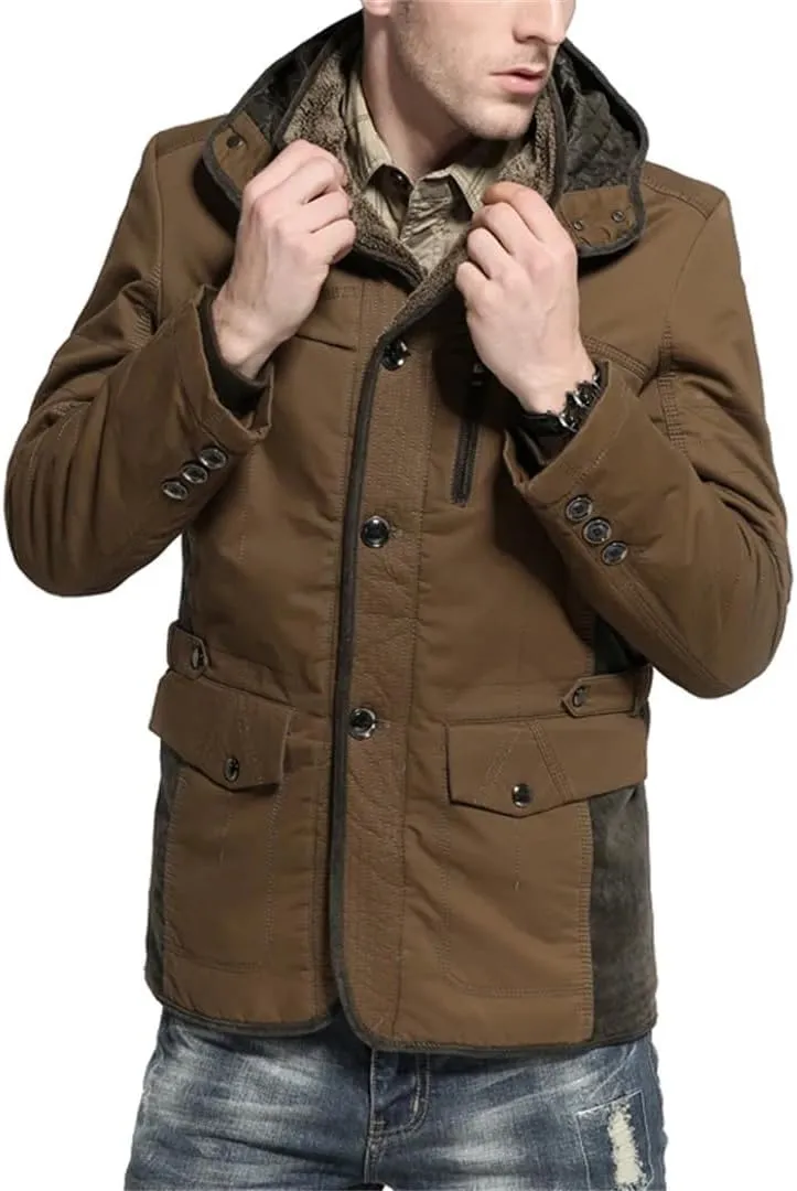 Dbdkejj Men Warm Winter Parka Hooded Cotton Padded Thick Slim Fit Casual Coat