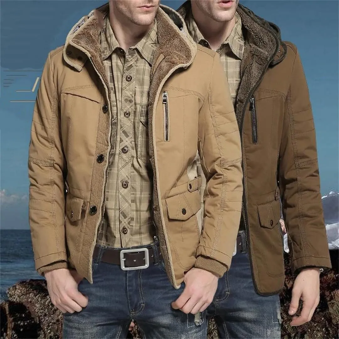 Dbdkejj Men Warm Winter Parka Hooded Cotton Padded Thick Slim Fit Casual Coat