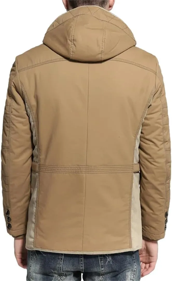 Dbdkejj Men Warm Winter Parka Hooded Cotton Padded Thick Slim Fit Casual Coat